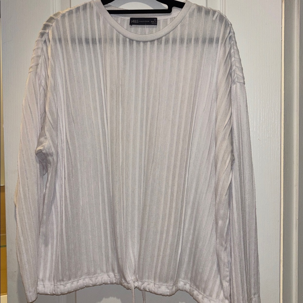 M & S BRAND IVORY POP OVER TOP WITH TEXTURED STRIPES AND TIE CLOSURE ON BOTTOM